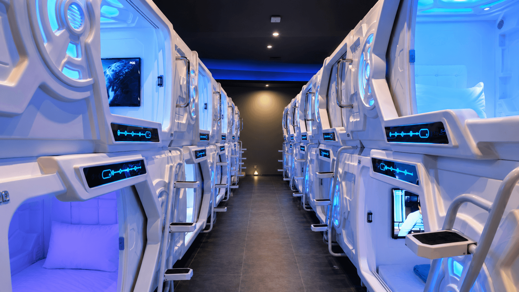Concept visualization of a commercial sleep pod room used for layout planning