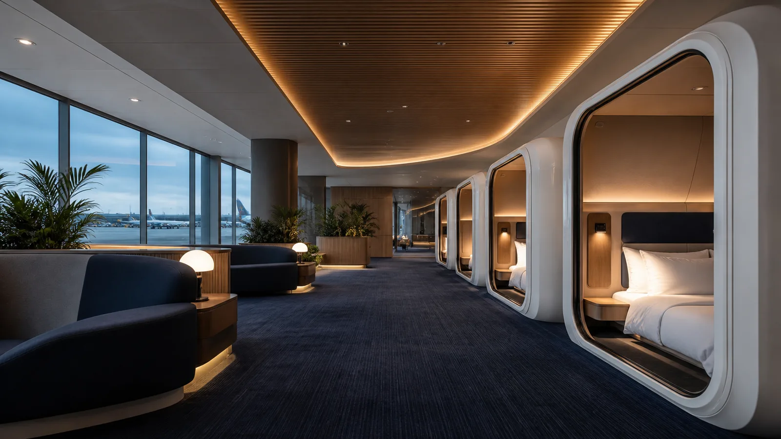 Airport sleep pod area planned for passenger dwell and terminal operations