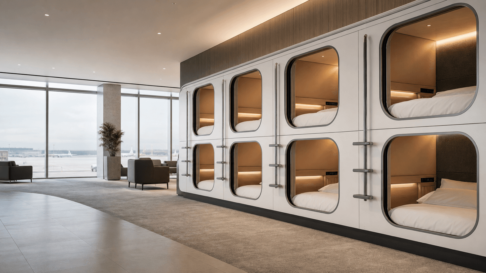 Airports and transit capsule sleep pod application